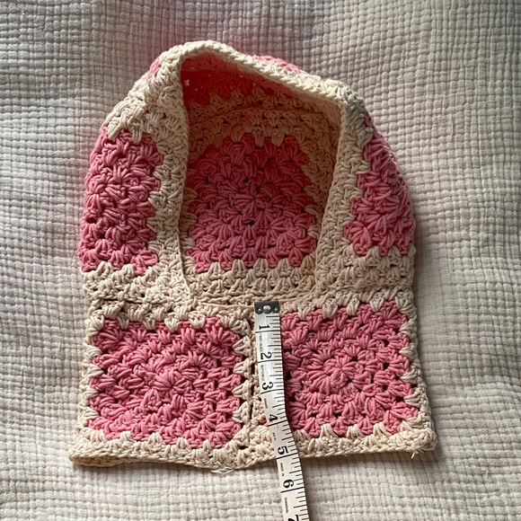 Pink and Cream Crochet Granny Square Balaclava Hat - Picture 6 of 8